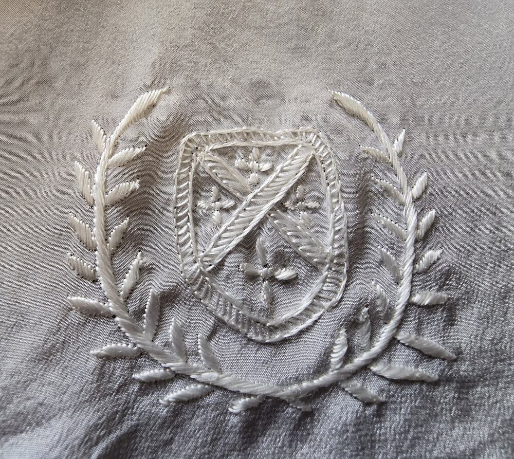 Vintage Antique Hand-rolled White Silk Evening Scarf Hand-Embroidered Art Deco